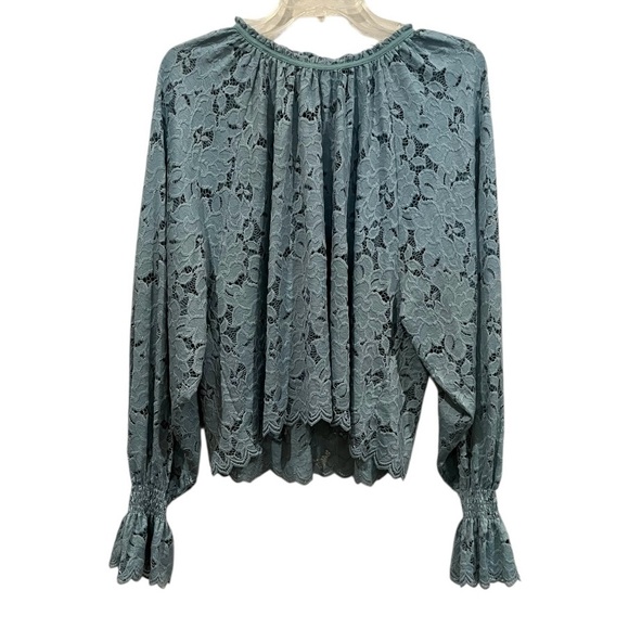 Free People Olivia Lace puff sleeve blue green lace blouse top shirt size medium - Picture 9 of 9